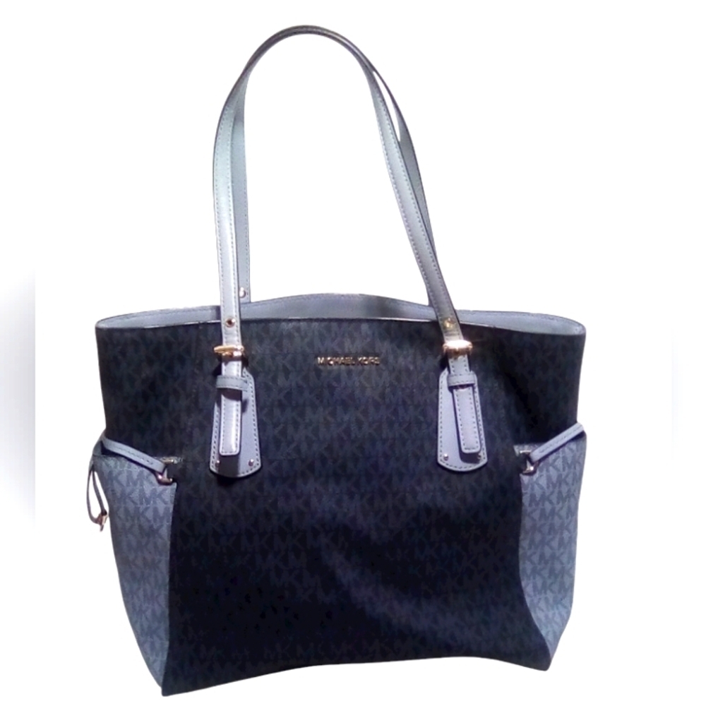 Michael Kors Color Block Blue Signature Logo Tote Handbag